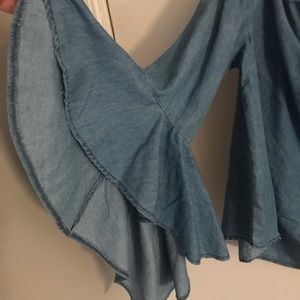 Denim flare sleeved, off the shoulder top
